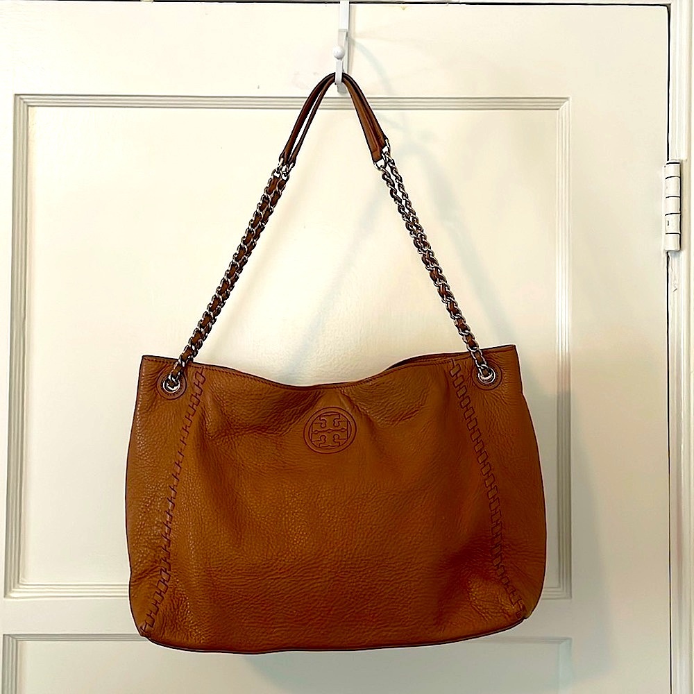 Tory Burch Brown Hobo Shoulder Bag With Chain Straps - Picture 1 of 17
